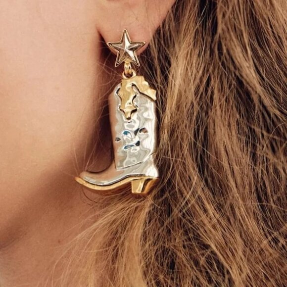 3/$35 Simple Style Silver/Gold Classic Style Cowboy Boot Dangle Earrings - Picture 1 of 6